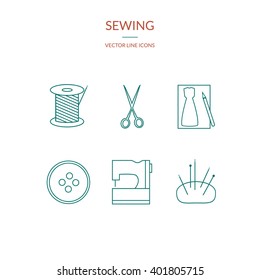 Sewing icons. Vector line set.