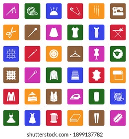 Sewing Icons. White Flat Collection In Square. Vector Illustration.