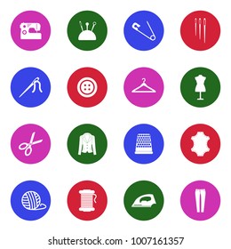 Sewing Icons. White Flat Design In Circle. Vector Illustration. 