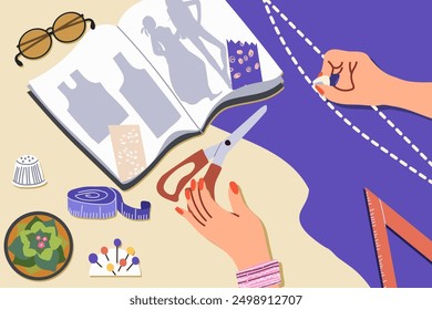 Sewing illustration, banner in flat design