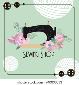 Sewing Illustration. Vintage style. Retro sketch background. Vector illustration