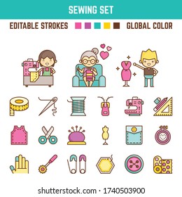 Sewing Infographic elements cute cartoon character set