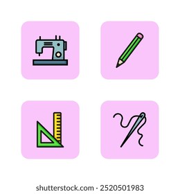 Sewing instruments line icon set. Sewing machine, needle, pencil, measuring rules. Craft and design concept. Vector illustrations can be used for topics like hobby, business, needlework