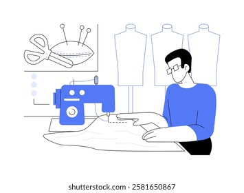 Sewing isolated cartoon vector illustrations. Professional tailor sewing clothes, alteration specialist, fashion design, beauty industry, service sector, new collection creation vector cartoon.