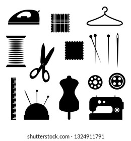 Sewing kit illustration. Instruments for sewing and tailoring.
