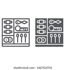 Sewing kit line and glyph icon, craft and sew, tailor kit sign, vector graphics, a linear pattern on a white background, eps 10.
