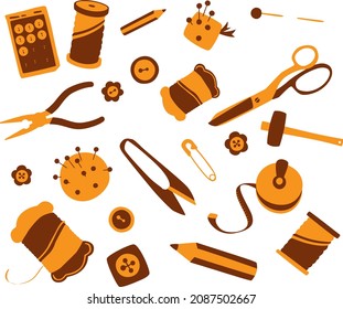 Sewing kit scissors thread needle mallet