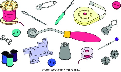 Sewing Kit Set of hand drawn vector illustrations