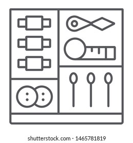 Sewing kit thin line icon, craft and sew, tailor kit sign, vector graphics, a linear pattern on a white background, eps 10.
