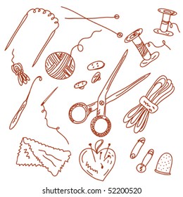 Sewing and knitting doodles set