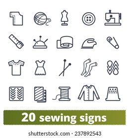 Sewing and knitting icons: vector set of needlework signs.