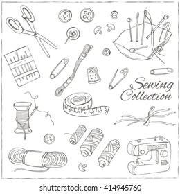 Sewing and Knitting tools. Isolated vector illustration for identity, design, decoration, packages product and interior decoration