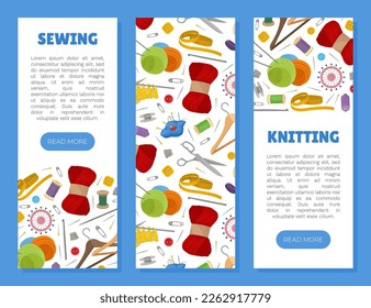 Sewing and Knitting Workshop Banner Design with Equipment Vector Template