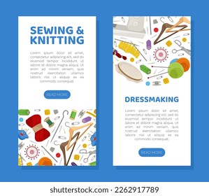 Sewing and Knitting Workshop Banner Design with Equipment Vector Template