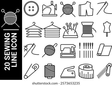 sewing line icon, black and white