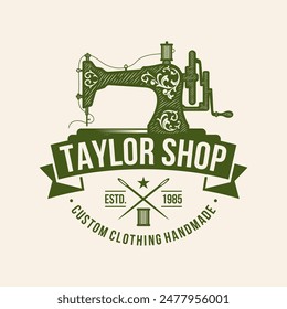 sewing logo design template. old sewing machine concept. for tailors, sewing shops and clothing repairs. Vector Illustration