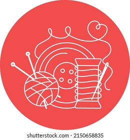 Sewing logo. Handmade sign. Spool of Thread, yarn. Illustration in doodle style. Vector badges. Isolated background.