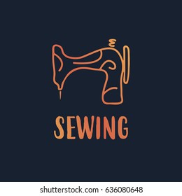 Sewing logo, icon and sewing machine, line logotype.