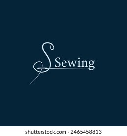 Sewing logo template with thread and needle concept letter S shaped.