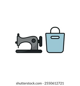 Sewing machine and bag set tailor and fashion icon vector basic design simple and modern concept graphic