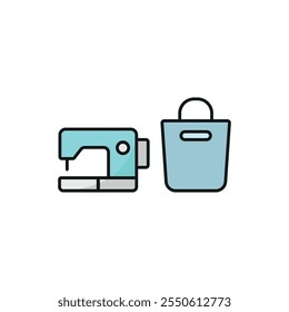 Sewing machine and bag set tailor and fashion icon vector basic design simple and modern concept graphic