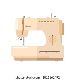 Sewing machine beige color isolated on white background. Modern machine for sew in flat style vector illustration.