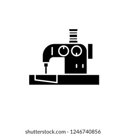 Sewing machine black icon, vector sign on isolated background. Sewing machine concept symbol, illustration 