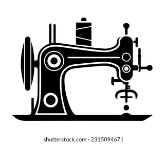 Sewing machine black logo isolated on white background vector illustration. Textile industry or tailor custom clothing logo icon design. Black sewing machine equipment icon.