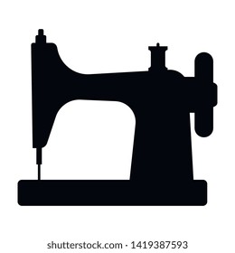 Sewing machine. Black silhouette for cutting, illustration on white background. Equipment.