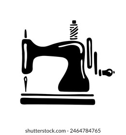 Sewing Machine. Black and white Icon. Hand drawn vector illustration on white background.