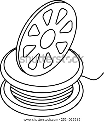 Sewing Machine Bobin isometric outline concept, cylinder or spindle on which yarn thread wound vector icon, custom tailoring symbol, Made-to-measure clothing sign,Sewist materials stock illustration