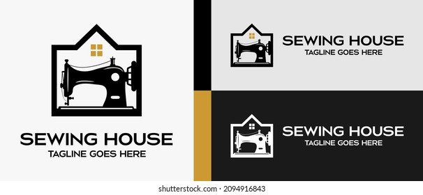 sewing machine in a box shape home icon. logo design template for tailor shop, sewing craft and textile production. Vector illustration of fashion and clothes.