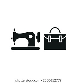 Sewing machine and briefcase set tailor and fashion icon vector basic design simple and modern concept graphic