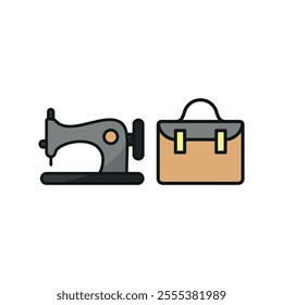 Sewing machine and briefcase set tailor and fashion icon vector basic design simple and modern concept graphic