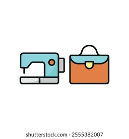 Sewing machine and briefcase set tailor and fashion icon vector basic design simple and modern concept graphic