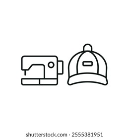 Sewing machine and cap set tailor and fashion icon vector basic design simple and modern concept graphic