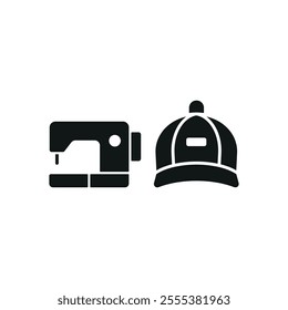 Sewing machine and cap set tailor and fashion icon vector basic design simple and modern concept graphic