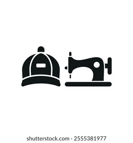 Sewing machine and cap set tailor and fashion icon vector basic design simple and modern concept graphic