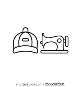 Sewing machine and cap set tailor and fashion icon vector basic design simple and modern concept graphic