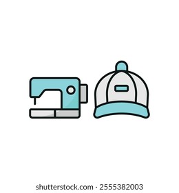 Sewing machine and cap set tailor and fashion icon vector basic design simple and modern concept graphic