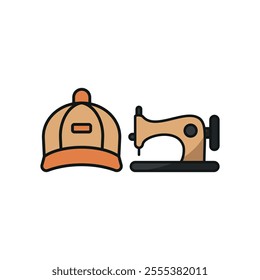 Sewing machine and cap set tailor and fashion icon vector basic design simple and modern concept graphic