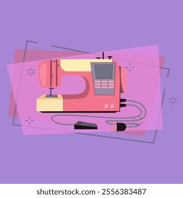 Sewing machine cartoon illustration. Modern machine with display and buttons. Home appliance concept. Vector illustration can be used for topics like tailoring, hobby, manufacturing, craft