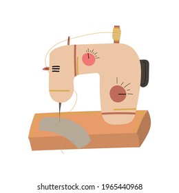 Sewing machine for clothes design. Fabric design element. Fabric pattern design. Vector retro illustration. Vintage vector illustration.