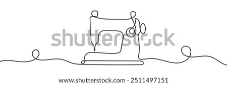 Sewing machine in continuous line art drawing style. Abstract old style sewing-machine for atelier or tailor sign design. Minimalist black linear sketch on white background. Vector illustration