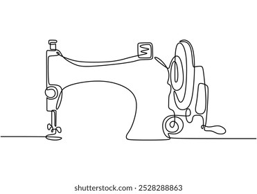 Sewing machine continuous line drawing. Beauty and fashion concept. Vector illustration minimalist isolated on white background.