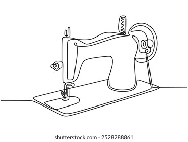 Máquina de costura contínua um desenho de linha. Beleza e conceito de moda. Ilustração de vetor minimalista isolada no fundo branco.