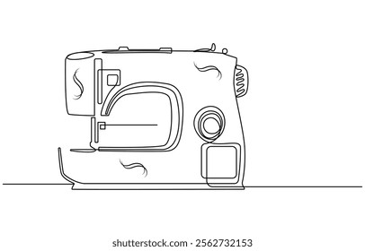 Sewing machine continuous one line drawing, vintage sewing machine continuous line vector illustration, One continuous line drawing of Antiques illustration. Antiques sewing machine design in simple