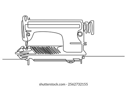 Sewing machine continuous one line drawing, vintage sewing machine continuous line vector illustration, One continuous line drawing of Antiques illustration. Antiques sewing machine design in simple