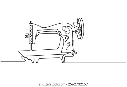 Sewing machine continuous one line drawing, vintage sewing machine continuous line vector illustration, One continuous line drawing of Antiques illustration. Antiques sewing machine design in simple