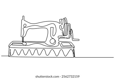 Sewing machine continuous one line drawing, vintage sewing machine continuous line vector illustration, One continuous line drawing of Antiques illustration. Antiques sewing machine design in simple